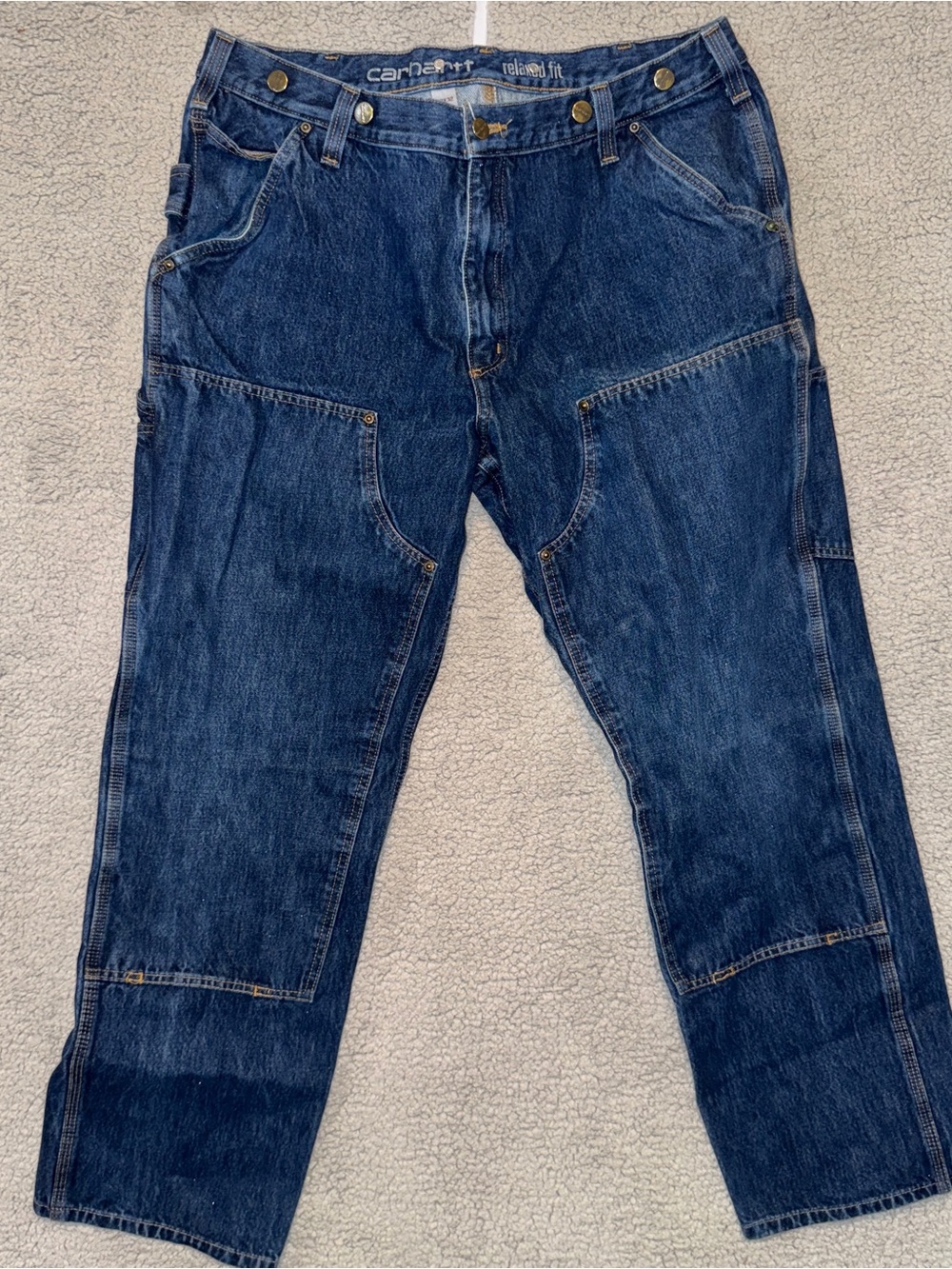 Vtg Carhartt Double Knee B07 DNM 38x32 Denim Logger Pants Jeans Beautiful Fade
